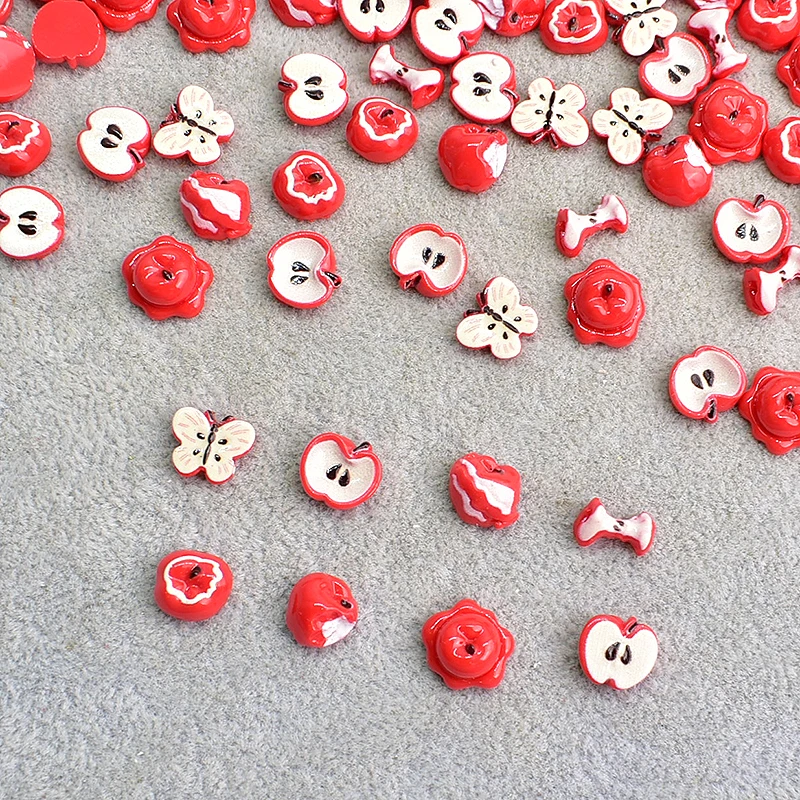 樹脂フルーツスライスネイルアートデコレーションフラットバック漫画シミュレーション赤リンゴ 3D 爪 DIY アクセサリー 30/100 個