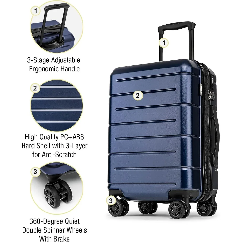 Expandable Hardshell Carry-On Luggage 22x14x9 TSA Lock Airline Approved 20 Inch Suitcase with Wheels Small Travel