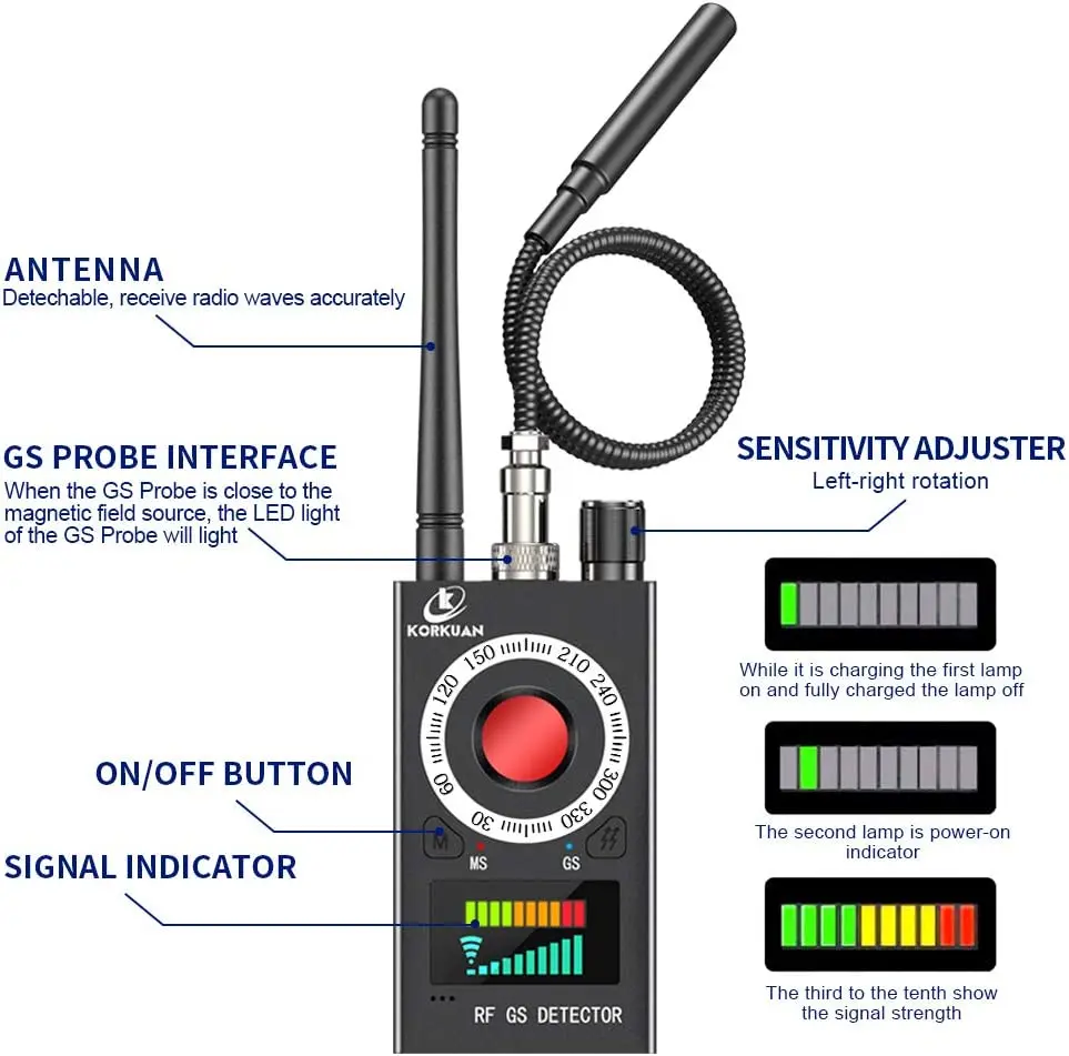 K18 Detector de cámara antirrobo, dispositivo buscador de interferencias, lente de señal GPS, rastreador de espía RF, detección de cámara