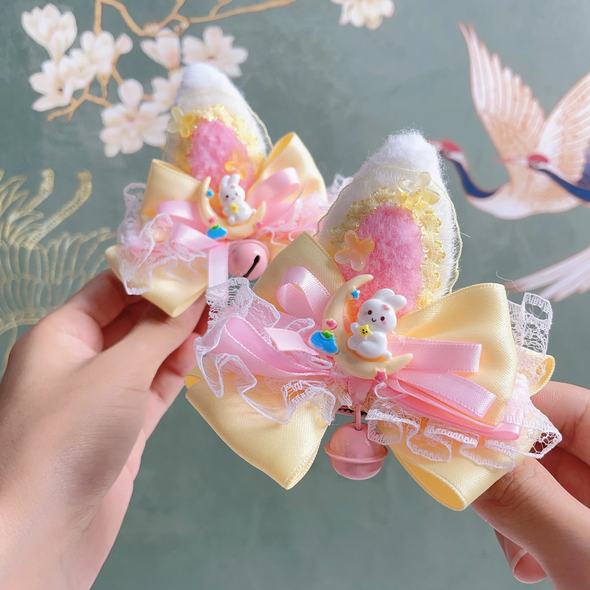 

Заколки для волос с 3D кроличьими ушками для маленьких девочек, милые аксессуары для волос с бантом для детей, аксессуары для волос ханьфу в китайском стиле, 1 пара