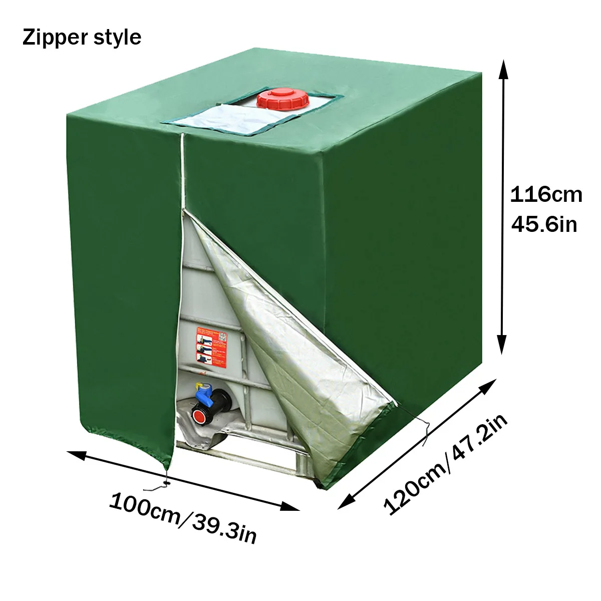 Water Tank Fits 1000L 210D Case Green Zipper IBC Tote Case 275 Gallon Outdoor Rain Barrel