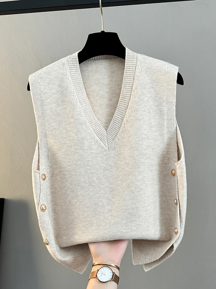 여성용 루즈 니트 조끼 2025 신상 봄 가을 겨울 브이넥 스웨터 자켓 아우터웨어 편안한 부드러운 원단