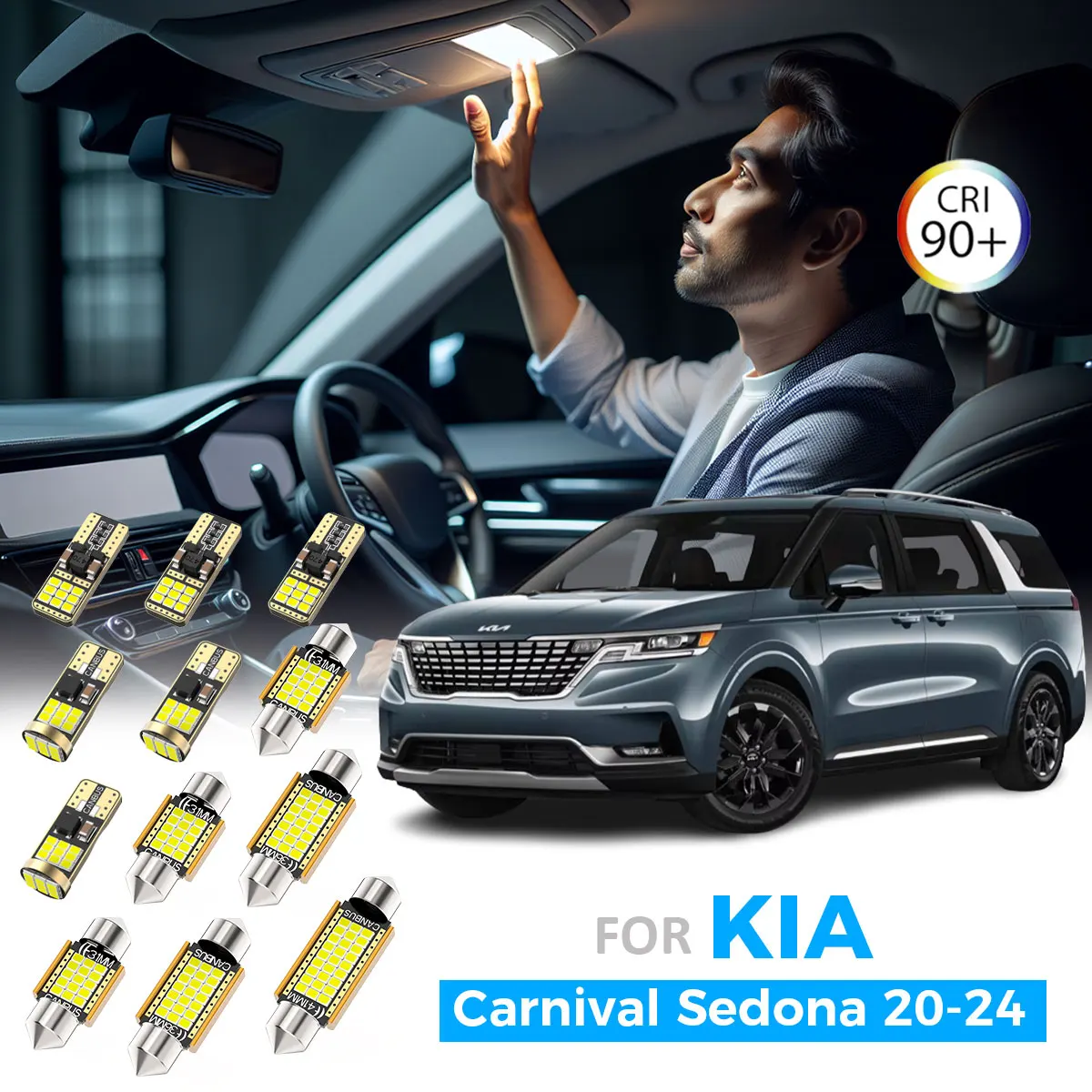 

AENVTOL 14 шт. Canbus для нового Kia Carnival Sedona KA4 2020 2021 2022 2023 2024 светодиодные лампы для внутреннего купола для чтения карт багажника