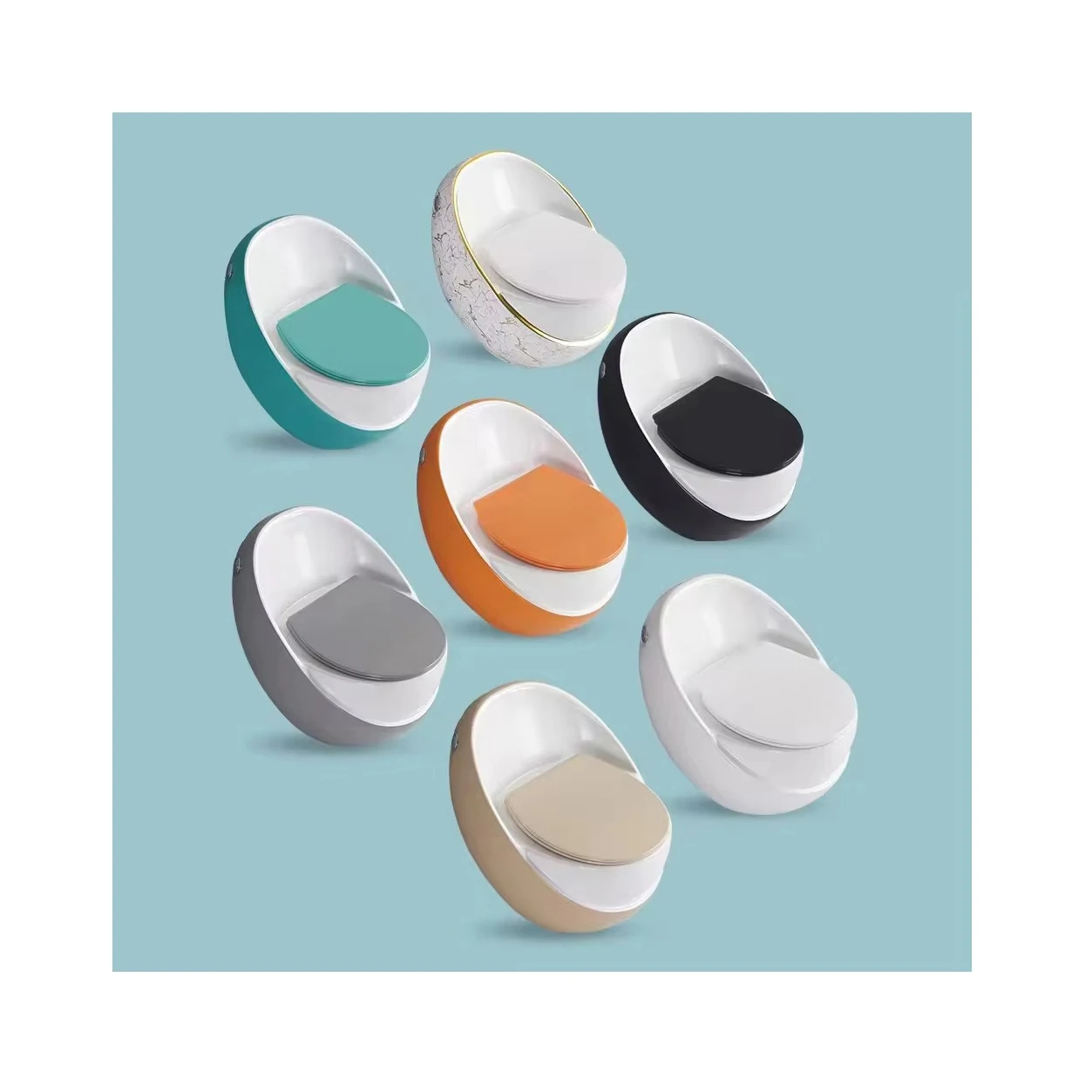 Custom Colored Unique Design Egg Shape Modern Hotel Bathroom s Trap One Piece Water Closet Sanitary Ware Ceramic Toilet Bowl