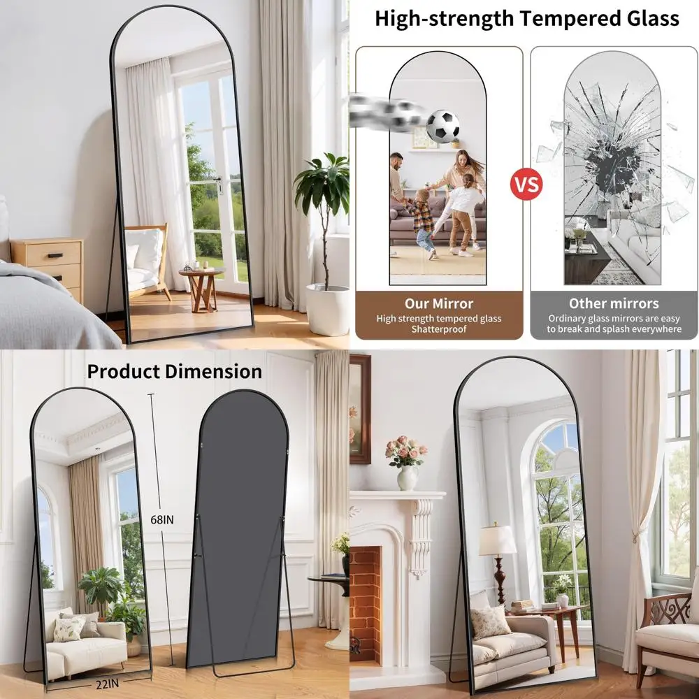 Espelho de comprimento total de chão, moldura de alumínio preto 68x22, autônomo e montado na parede, espelho de corpo grande para decoração de casa