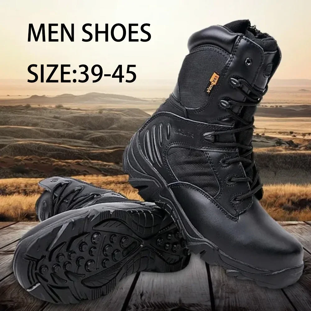 Army Male Commando Combat Desert Outdoor Hiking Boots Landing Tactical Military Shoes (Size 39-45)