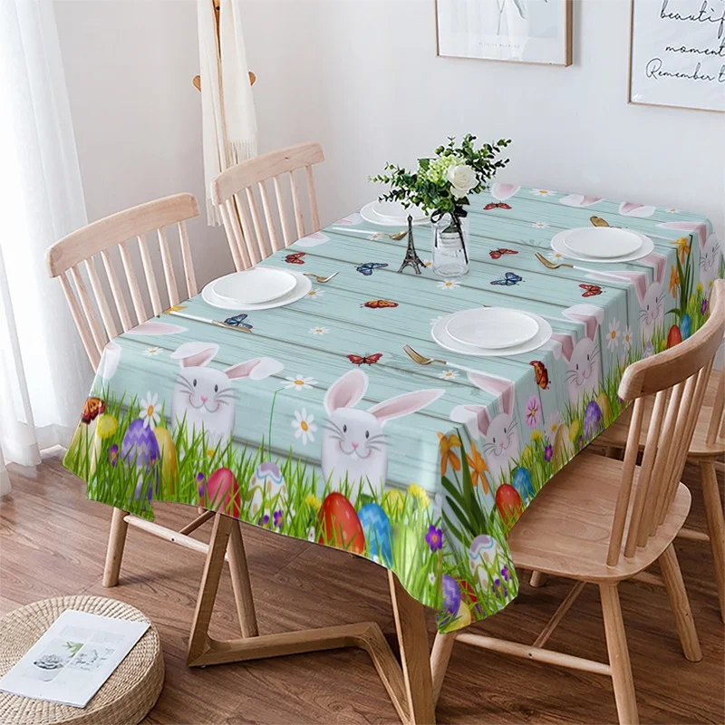 Easter Tablecloths Bunny Egg Wood Grain Modern Tablecloth Party Wedding Decoration Easter Decor Home Kitchen Tablecloth Manteles