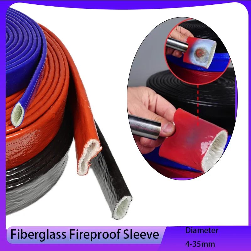 1/5 متر سيليكون الألياف الزجاجية أنبوب المغلفة الألياف الزجاجية مضفر مقاومة للحريق كم حافظة مقاومة للحريق ارتفاع درجة الحرارة كابل كم
