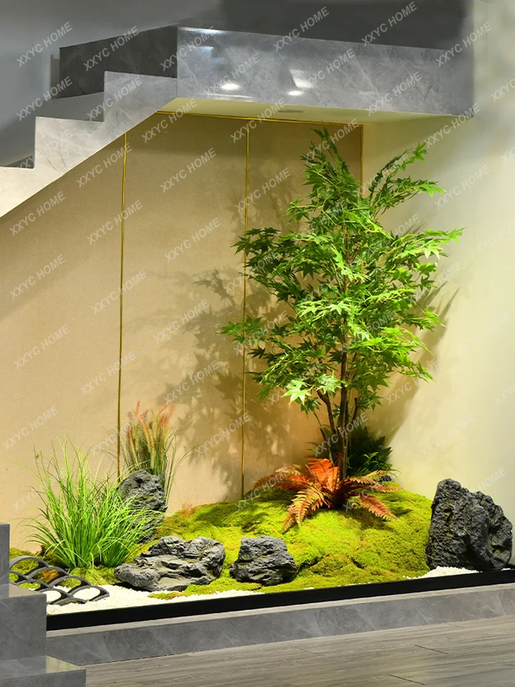 Landscape Simulation Green Plant Maple Rockery Stone Combination Landscape Hallway Corner Decoration Design