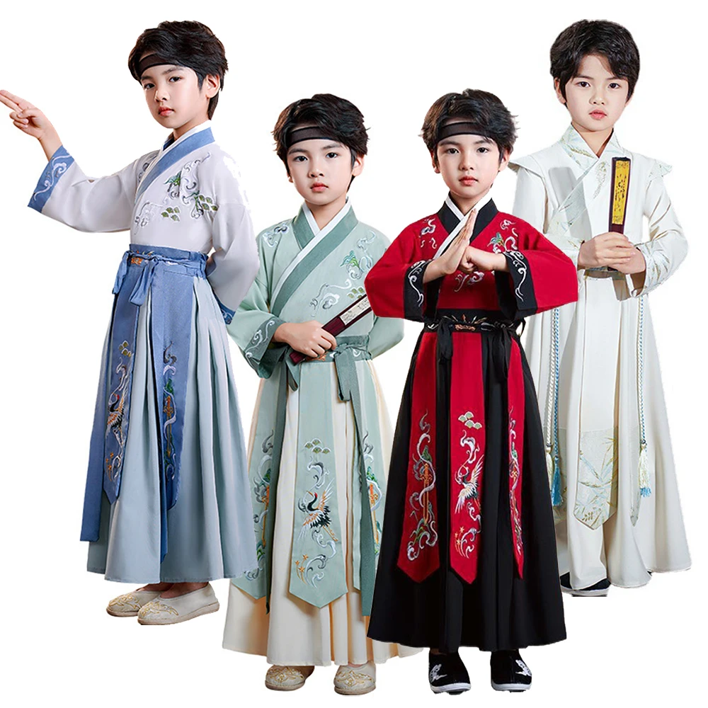 

Traditional Chinese Style Hanfu Set Children Boy Martial Samurai Knight Party Cosplay Costume Kids Tang Suit Performance Outfits