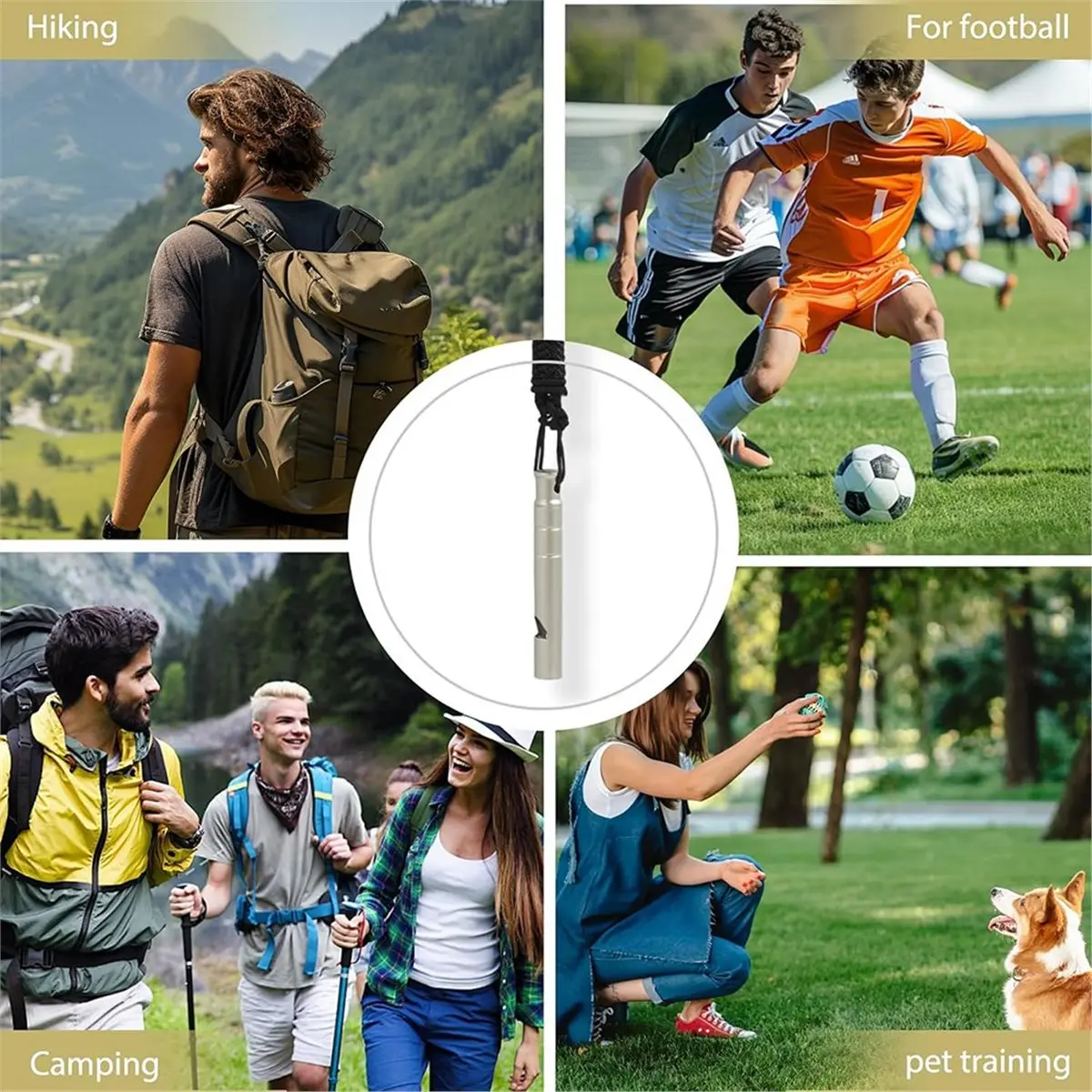 Apito de emergência de titânio de 2 unidades, som de alto volume de 120DB para esportes, caminhadas e segurança