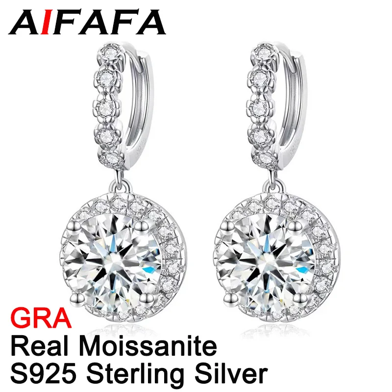 

1/2/3 Carat Moissanite Drop Earrings for Women 925 Sterling Silver Moissanita Lab Diamond Round Ear Hook Clip Jewelry GRA