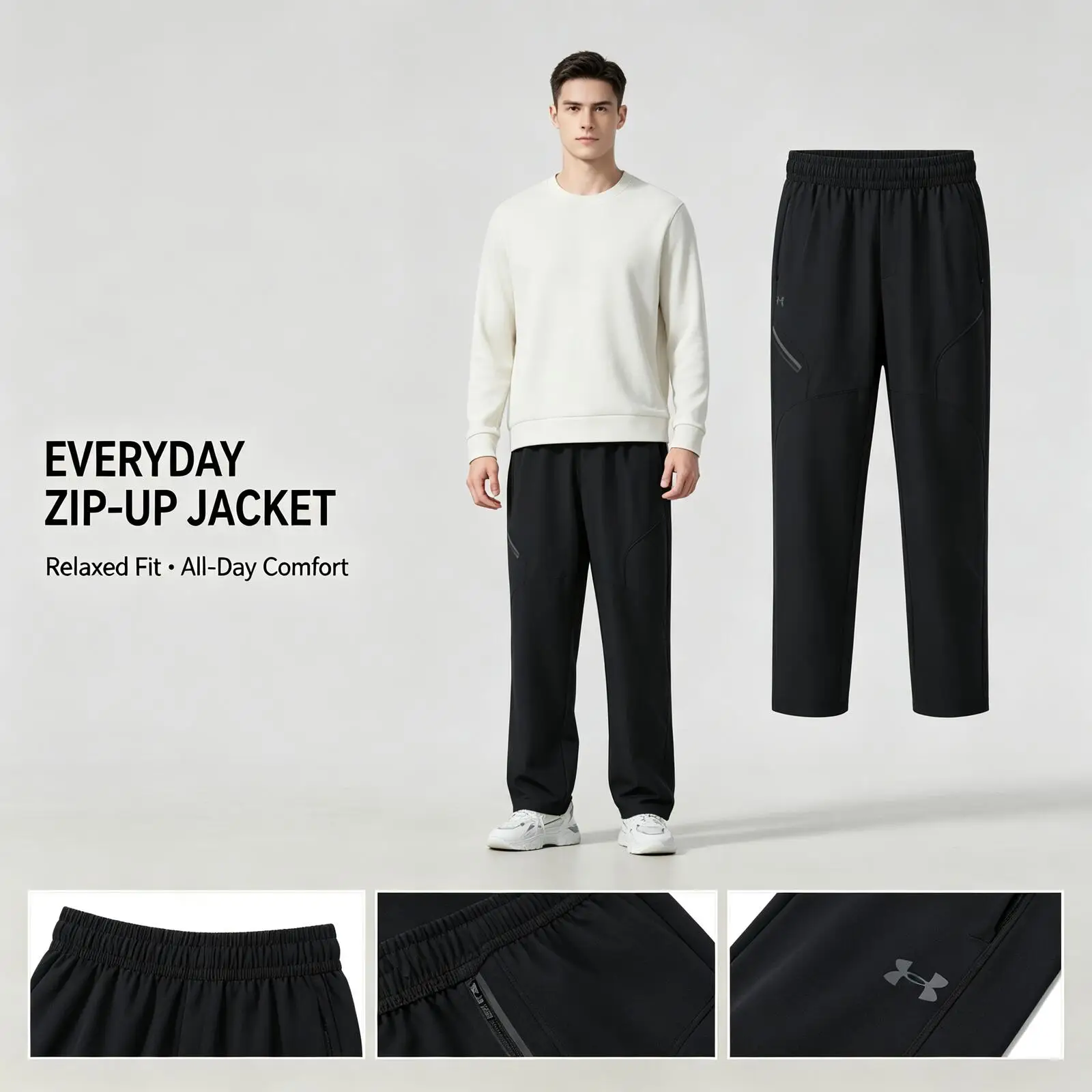 Under Armour Lightweight Black Jacket for Women Men Smooth Fabric Full-Zip Up Jacket Relaxed Fit Casual Outdoor Streetwear
