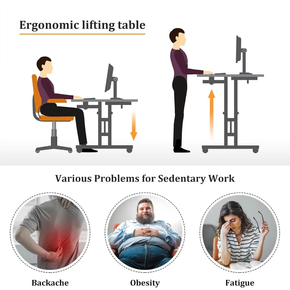 Portable Rolling Standing Desk with Wheels, Mobile Adjustable Height Desk, Compact Stand-Up Desk for Office and Walking Pad Use