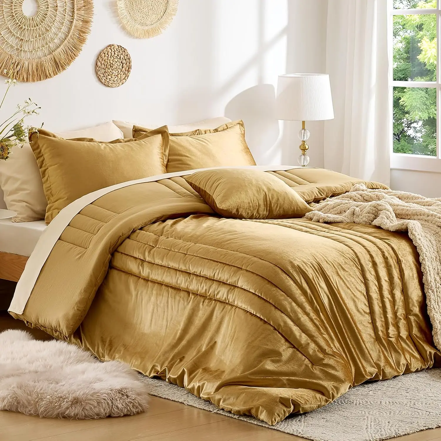 

Комплект постельного белья Queen Size из бархата с золотыми полосками, 3 предмета, включая наволочки, легкий, для всех сезонов
