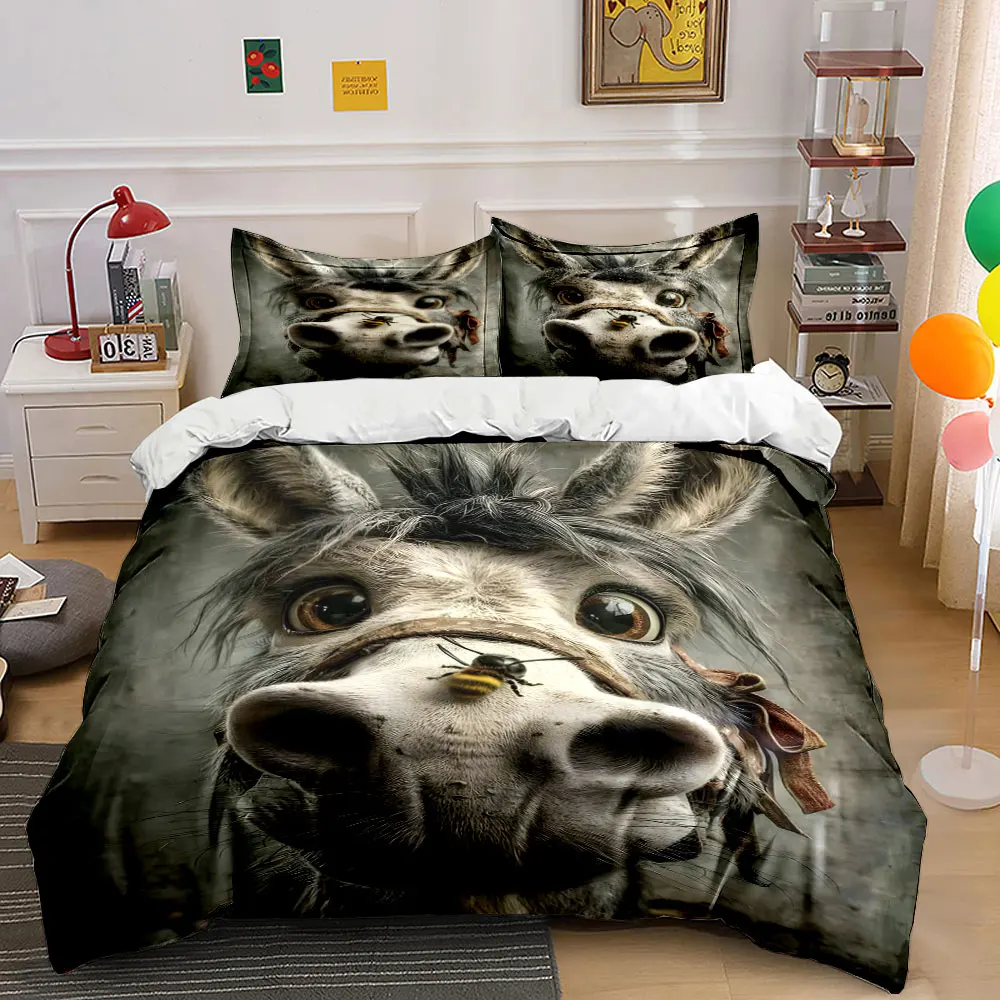 Close-up of a donkey with long ears Duvet Cover Set with 3D Printing Design Soft Polyester Bedding Set All-Season Comfort