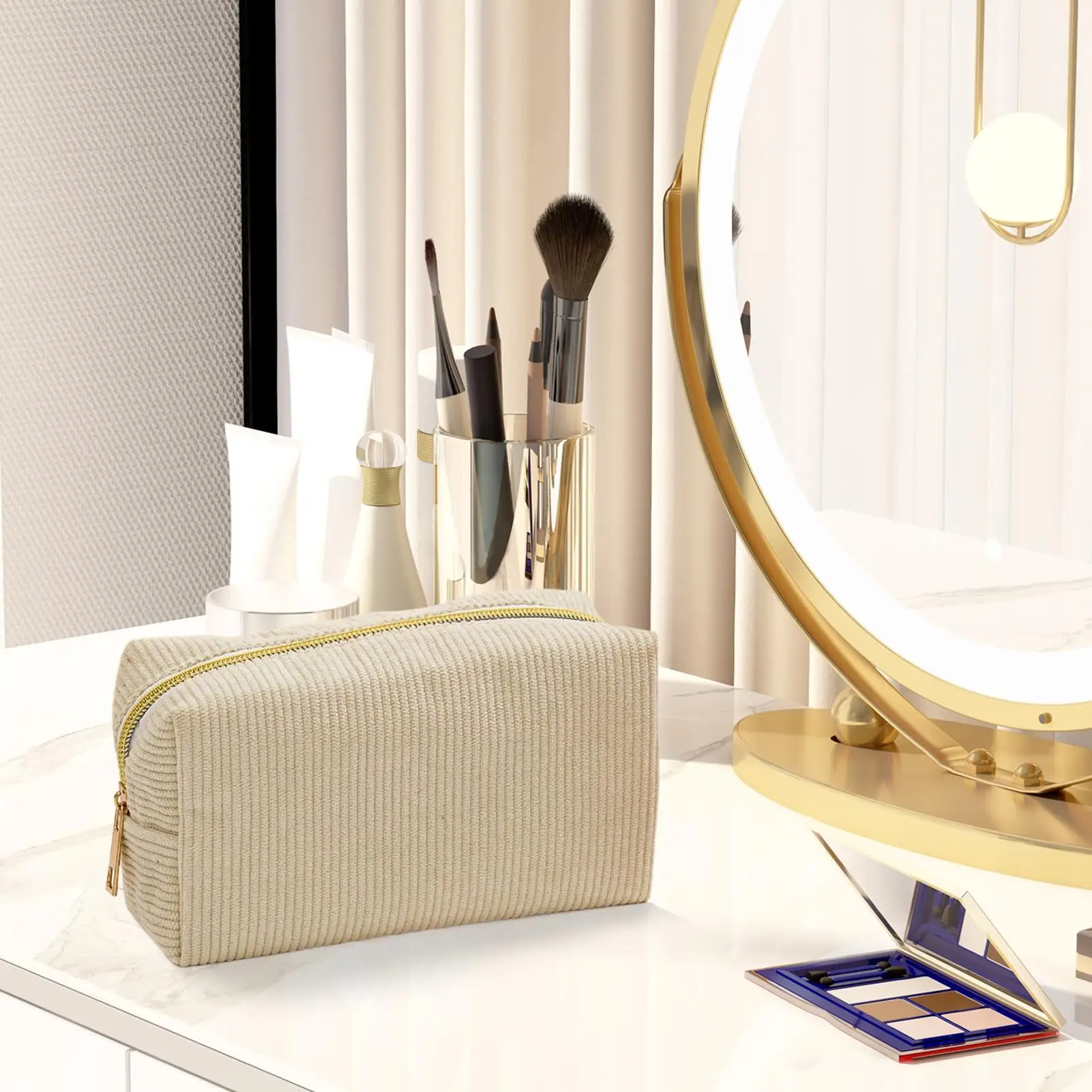 1PC Corduroy Cosmetic Bag for Girls Spacious Makeup Pouch Durable Stationery Organizer Pencil Case School Office Supplies