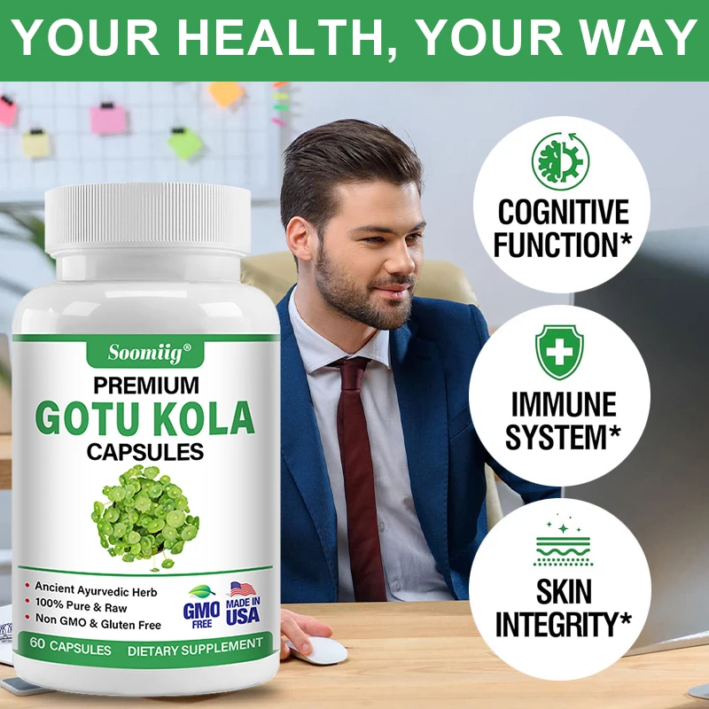 Gotu Kola Capsules 1300mg - Ginkgo Biloba, Brain Health, Memory & Focus, Calm Nerves, Skin & Circulation Support, Non-GMO