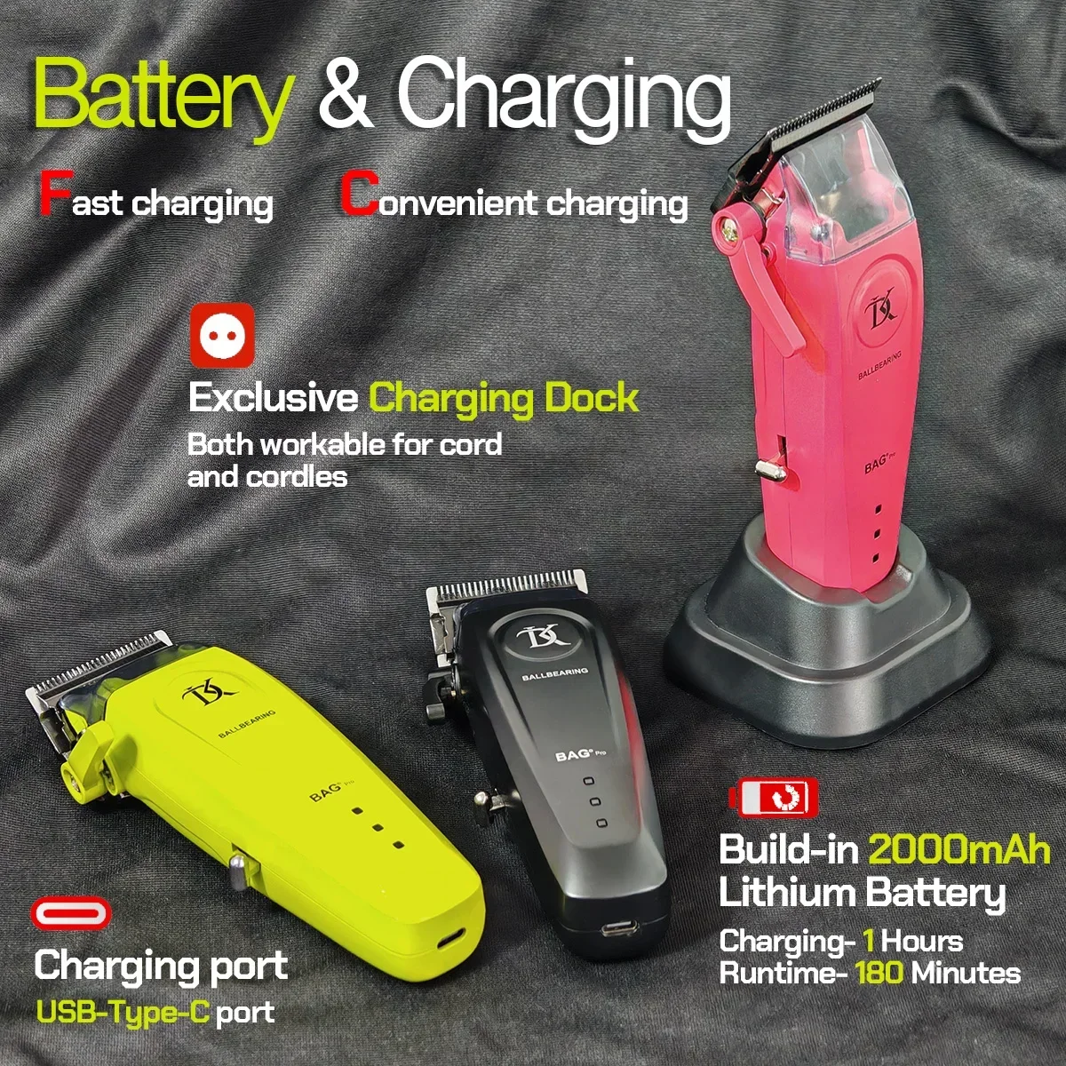 Motor profesional sin escobillas 7200RPM BRDCLIP DK-079 DK-078 cortadora de pelo eléctrica totalmente de metal hoja DLC FADE con Base de carga