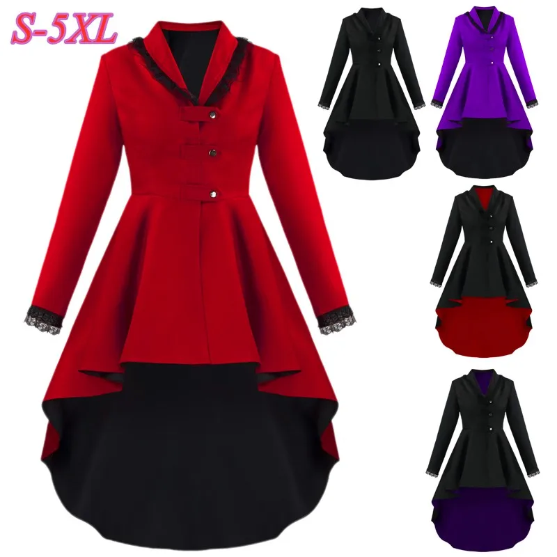

Women's Vintage Punk Long Jacket Irregular Hem Swallowtail Clothing Autumn Windbreaker Ladies Fashion Cosplay Outerwear