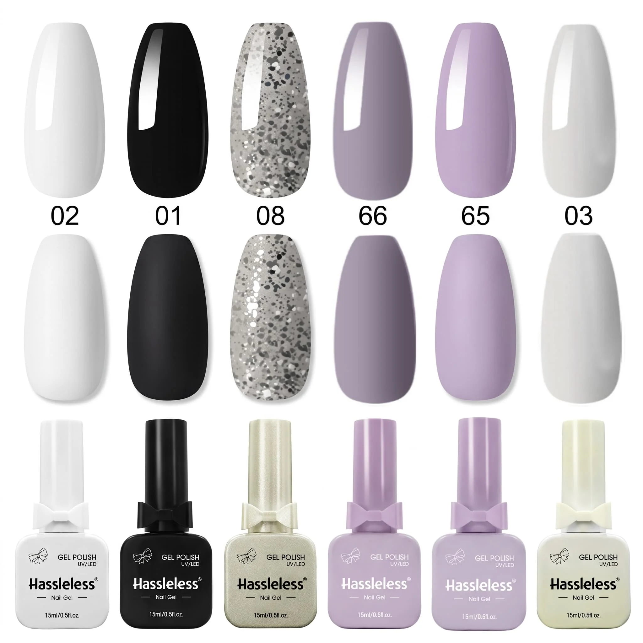 Hassleless 6-piece gel nail polish gift set, 15ml large bottle of removable gel polish, vibrant color, mirror shine, long-lasting and durable, not easy to peel off