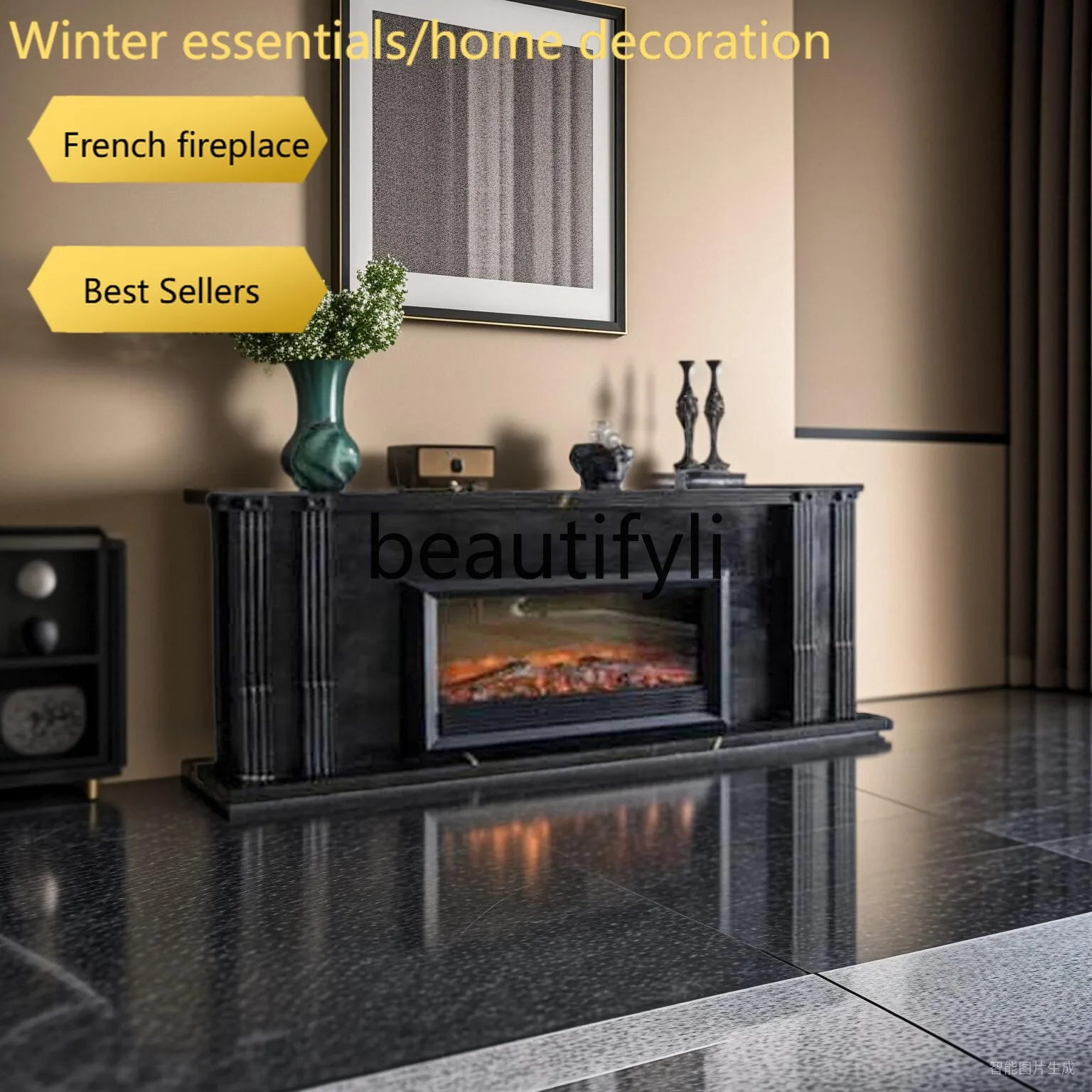 A95 European Classical Style Fireplace Mantel Background Wall french American Style Entrance TV Cabinet