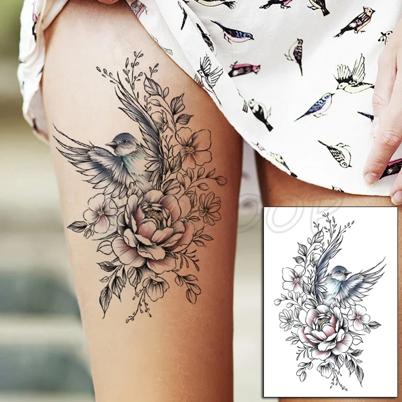 Tattoo Sticker Bird Wings Flower Plant Horse Carp Wolf Tatoo Temporary Waterproof Fake Tattoos for Women Men Makeup Body Art