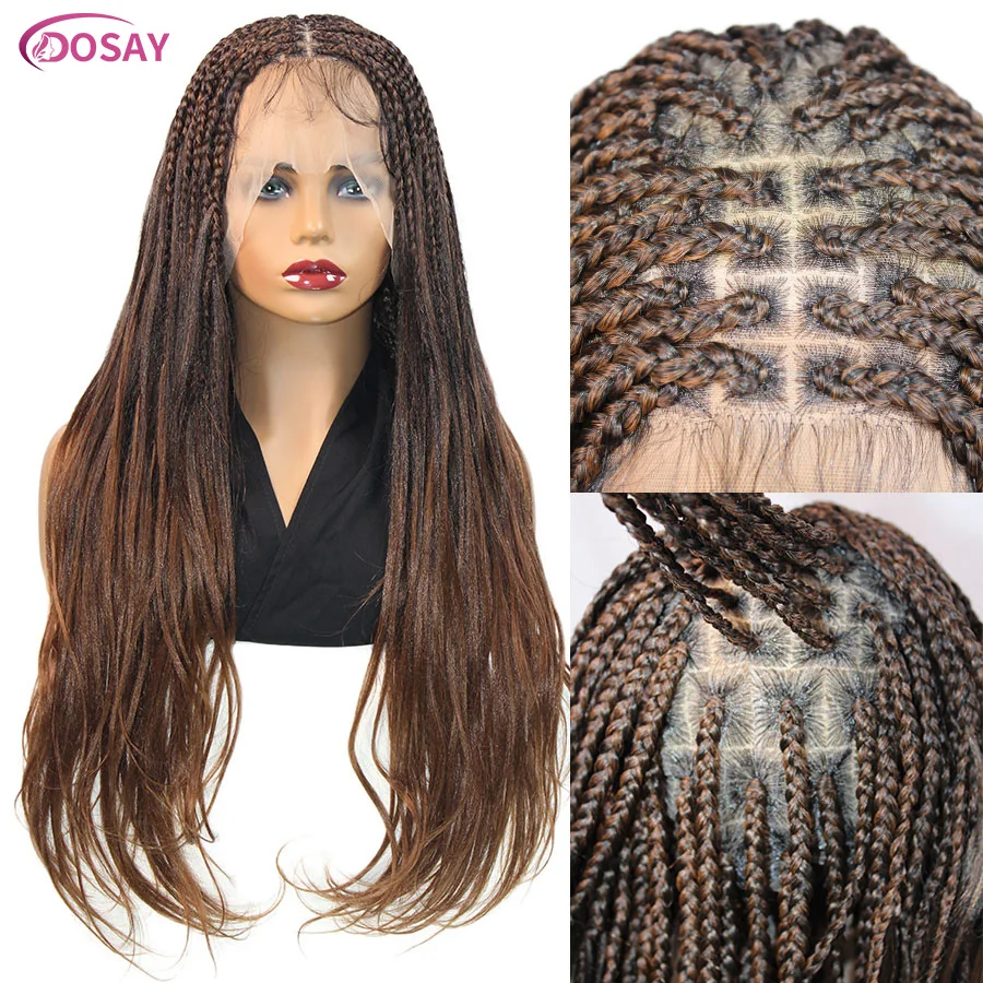 Synthetic Colored Full Lace Braided Wigs Knotless Box Cornrows Braids With French Curly Hair Braiding Wigs Full Lace Front Wigs