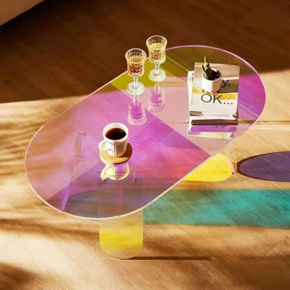 Table d'appoint en acrylique de couleur arc-en-ciel, table de salon transparente