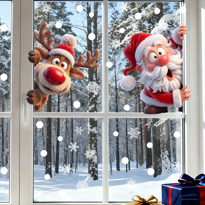 2pcs Christmas Santa Claus Themed Window Wall Sticker,suitable for cabinet, glass door, windows,wall decor,freely DIY combinable