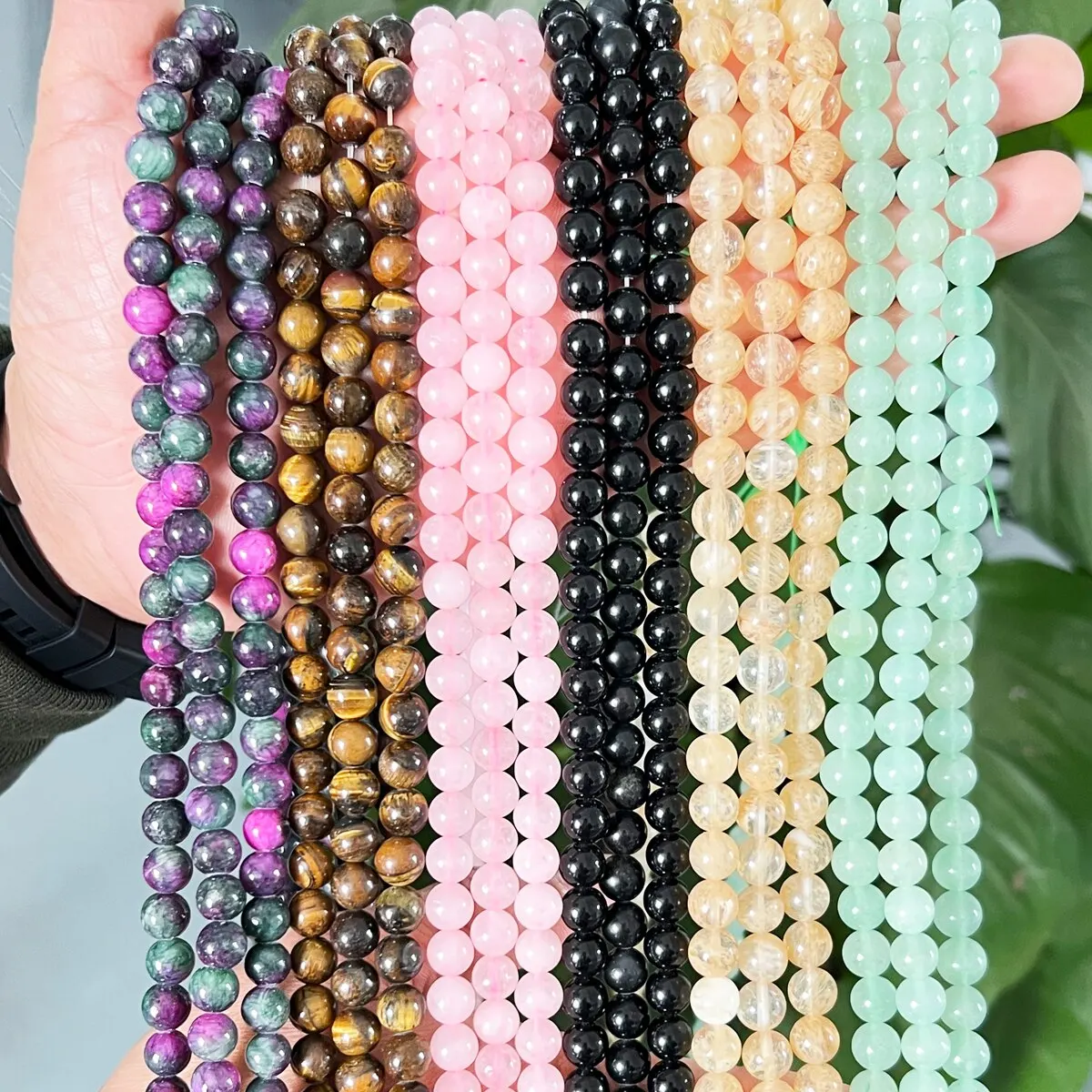 

1 Strand 45pcs Natural Stone Rose Quartz Tiger Eye Black Obsidian Beads For Jewelry Making DIY Bracelet Necklace