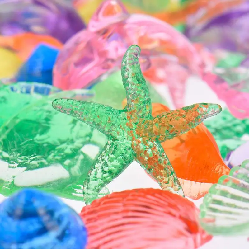 100 Stuks Kleurrijke Zeedieren Zeeschelp Zeesterren Vorm Heldere Acryl Edelstenen Kinderen Kristallen Juwelen Zomer Zwemmen Duikspeelgoed # Wo