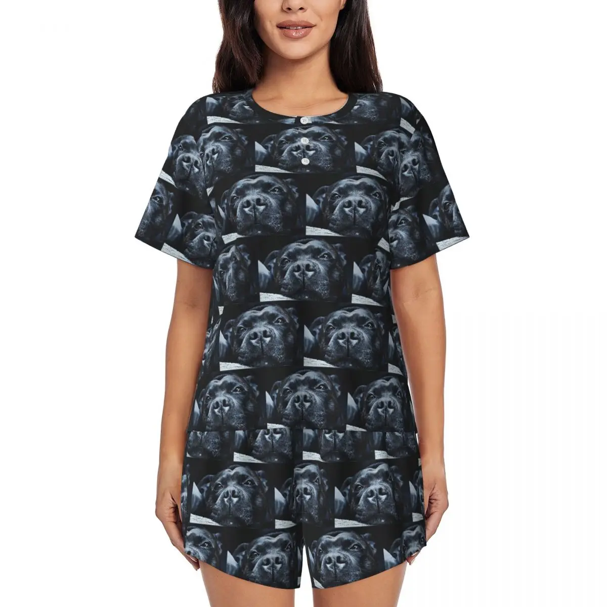 

Ночная рубашка с круглым вырезом и короткими рукавами для сна, женский мягкий пижамный комплект с короткими штанами, модель Staffordshire Bull Terrier