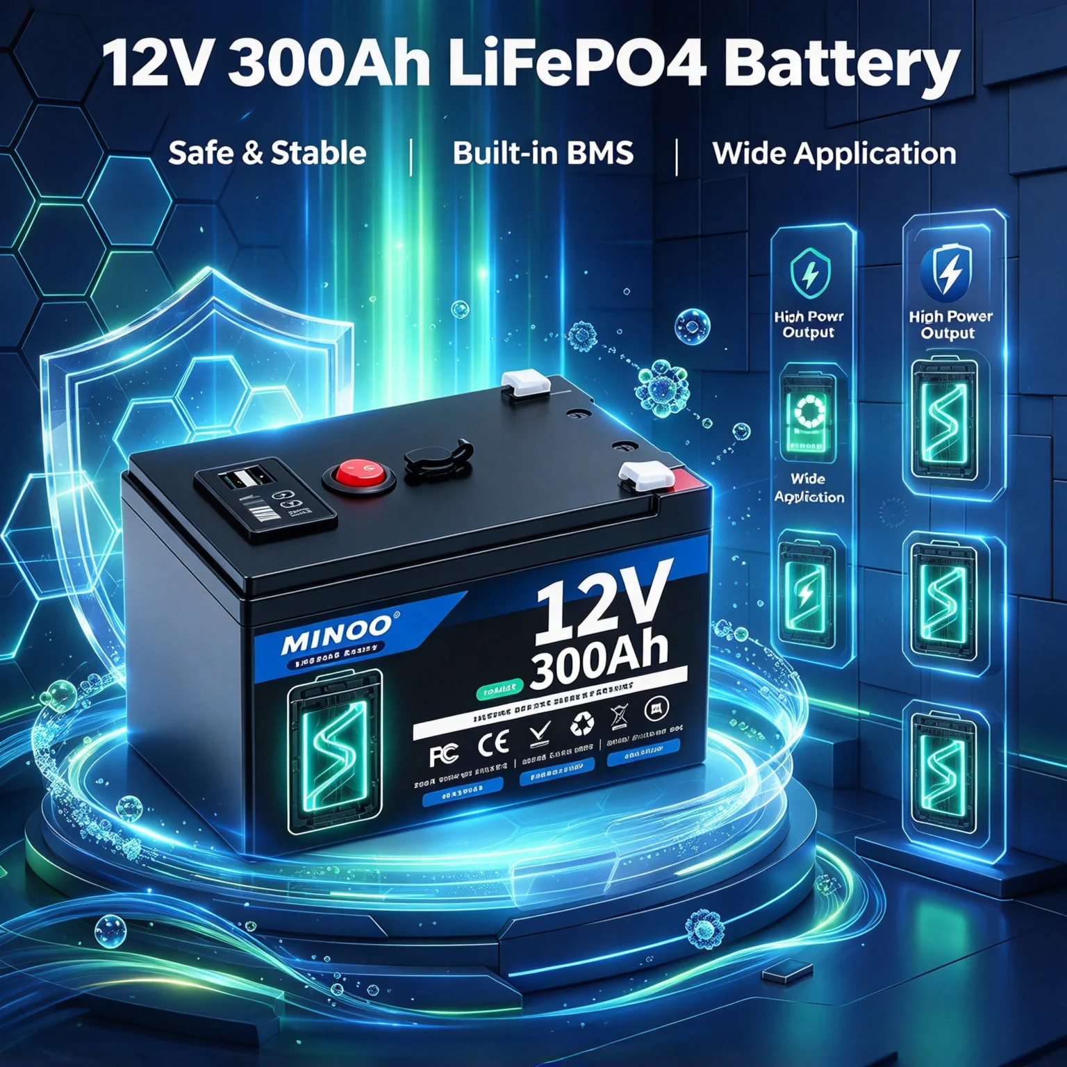 LiFePO4 12V 300AH 12V 200AH Battery Free Charger 12V Lithium Battery Built-In 300A BMS 6000+ Cycle Foat Fast Ship From EUr Bo