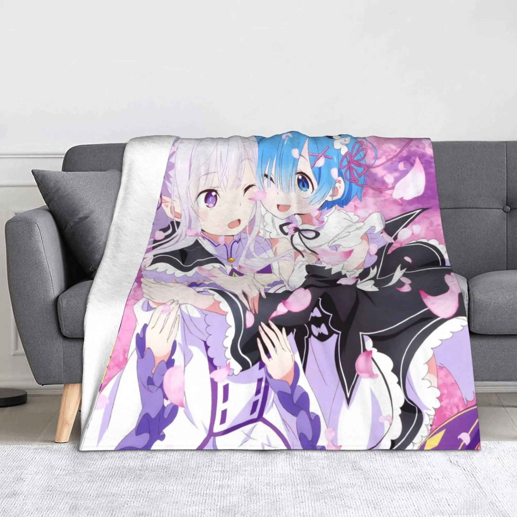 Rem Emilia Re:ZERO – couverture en flanelle, couverture animée pour commencer la vie dans les mondes, pour canapé, couette chaude pour chambre à coucher