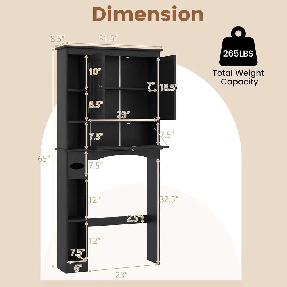 Over The Toilet Storage Cabinet, 31.5''W reestanding Space Saver with Do, Adjustable Shel & Toilet Paper Holder, Over Toilet Bat