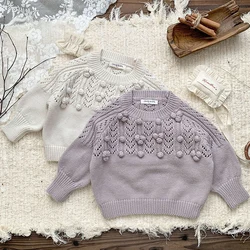 Autum Winter Baby Sweater Handmade ball Knitted Baby Girl Clothes Hollow Round Neck Kids Toddler Girl Pullover Baby Outerwear