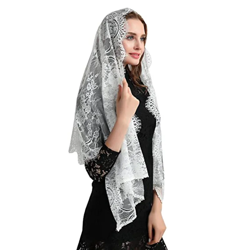 

Lace Church Shawl Catholic Veils Head Scarf For Women Christian Veil Spanish Mantilla Chapel Veils For Wedding Bride Head Cover