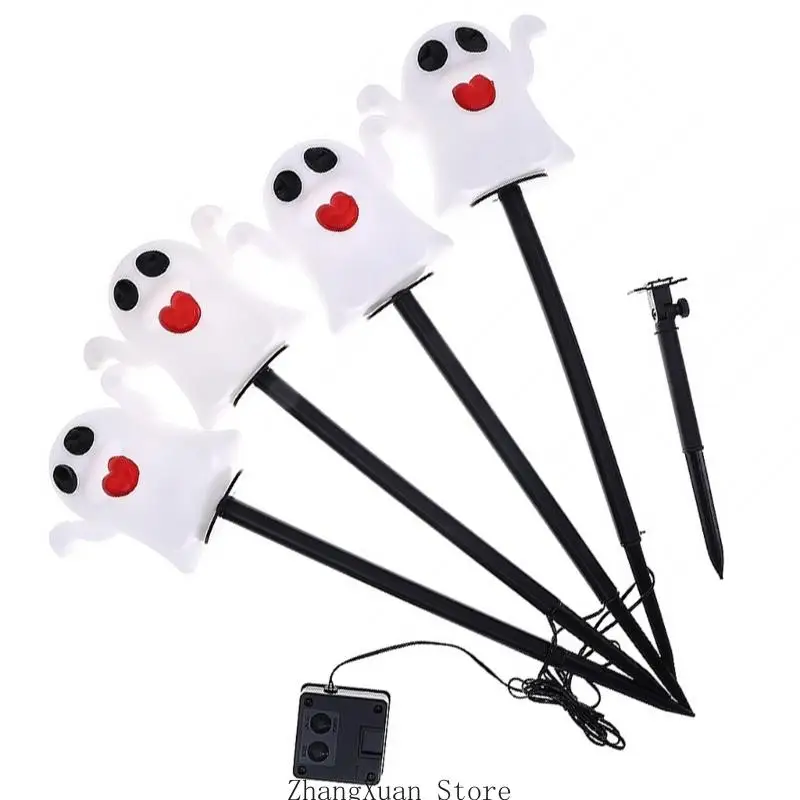 Halloween Outdoor Stake Lights Solar Set of 4 for Yard Entry Display, Plastic Garden Lights for Lawn Area Use Set 3XUF