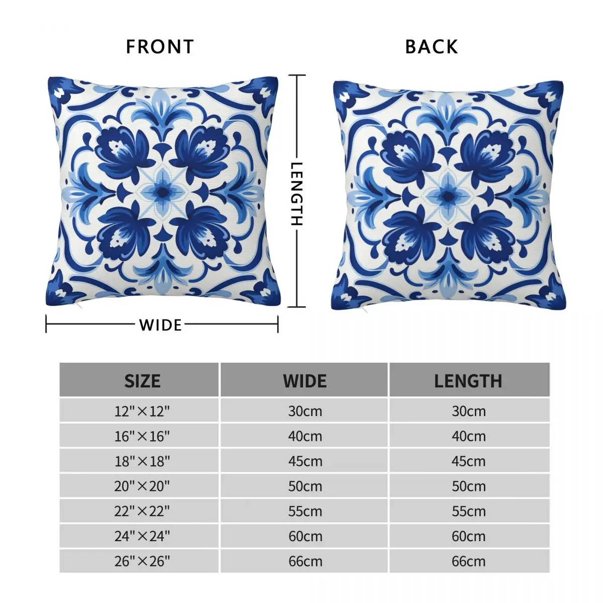 Portuguese Pattern Square Pillowcase Pillow Cover Polyester Cushion Zip Decorative Comfort Throw Pillow for Home Car