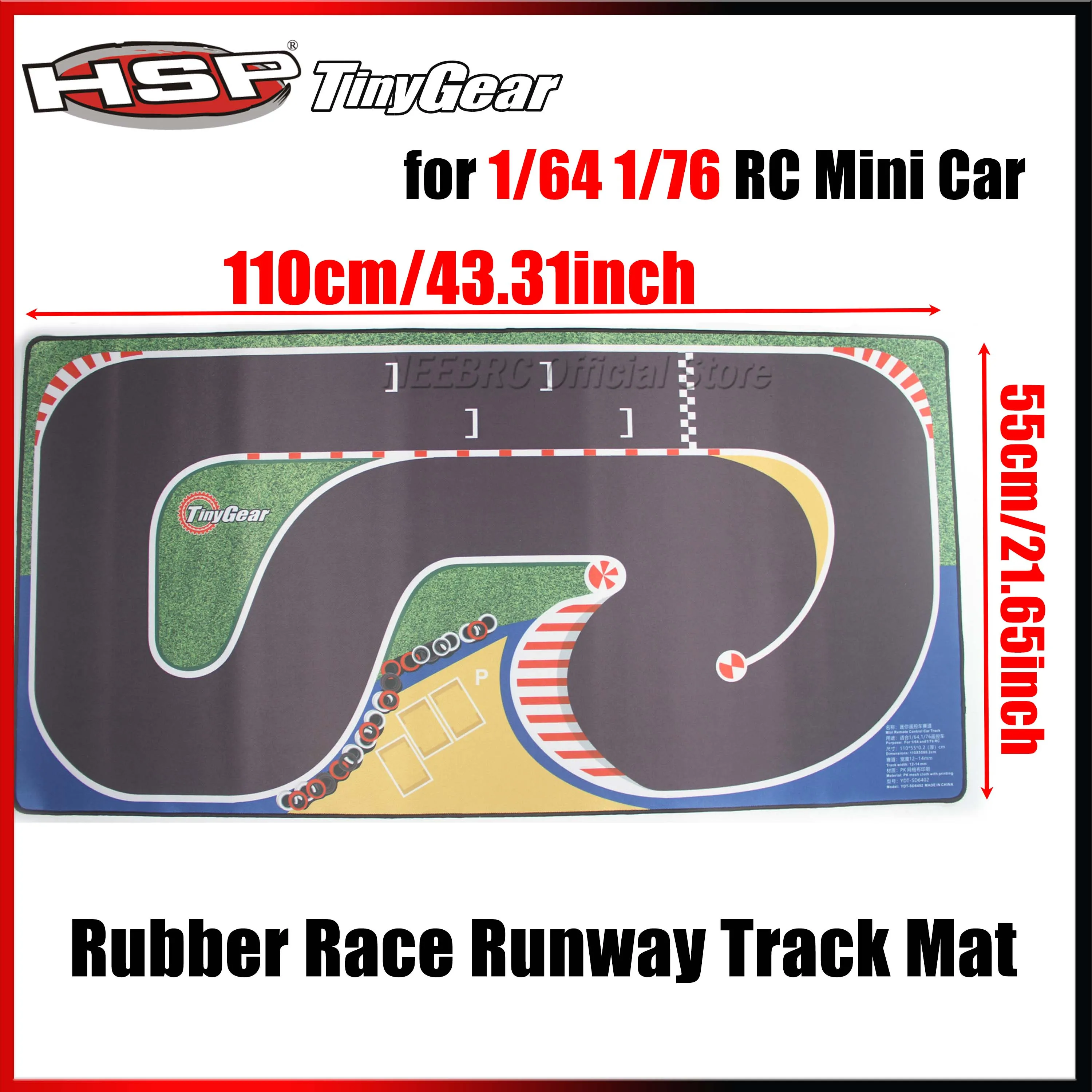 HSP-TinyGear 110*55cm Rubber Race Runway Track Mat for 1/64 1/76 RC Mini Car Table On-road Racing Model Drift RTR DIY Toy Part