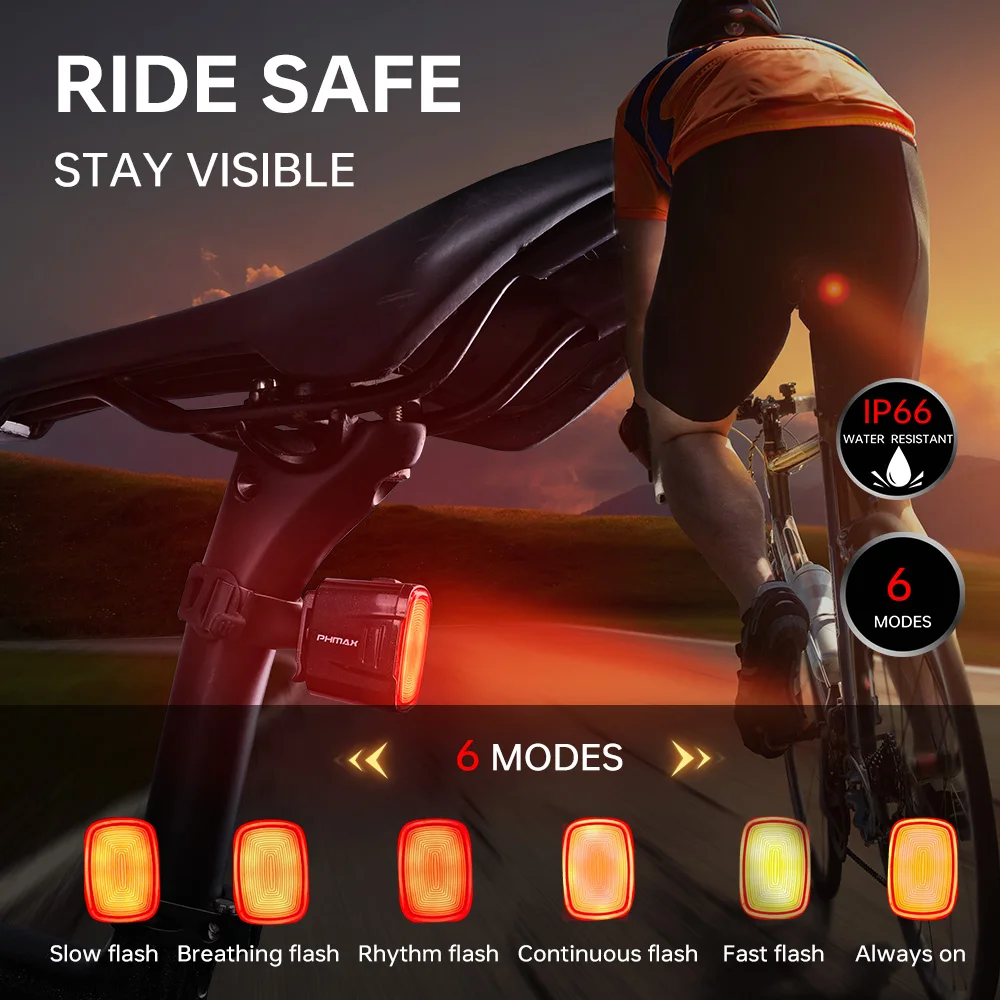 PHMAX Bicycle Rear light Power Display Cycling Taillight Long Endurance Waterproof Type-C Bicycle Tail Light Cycling Accessories