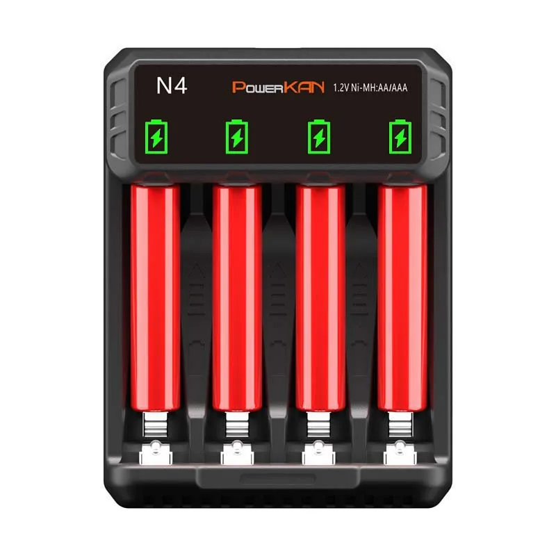 POWERKAN N4 Battery Charger LED Charging Display Supports 1~4 1.2V Ni-MH/Cd AA AAA Batteries to be Charged Simultaneously