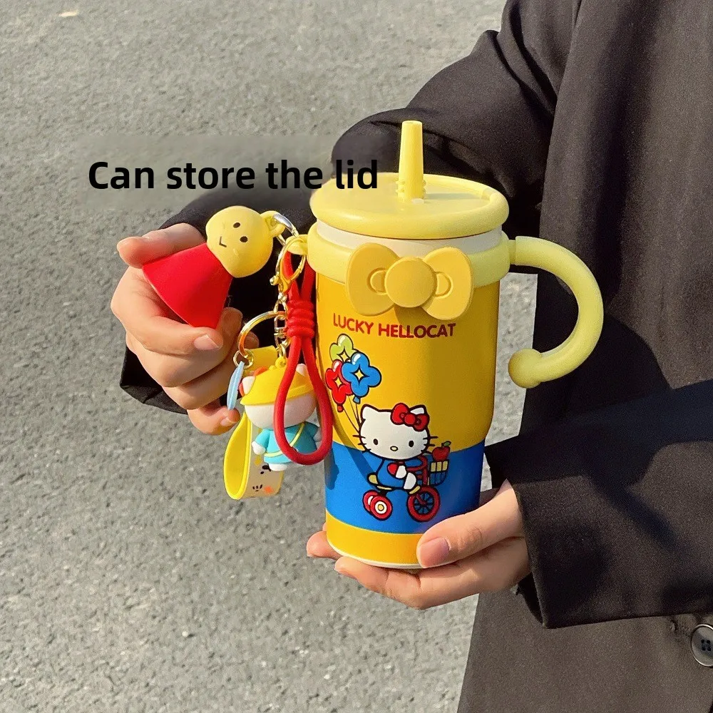 High‑capacity Kitty Cat straw tumbler, stylish for girls and students