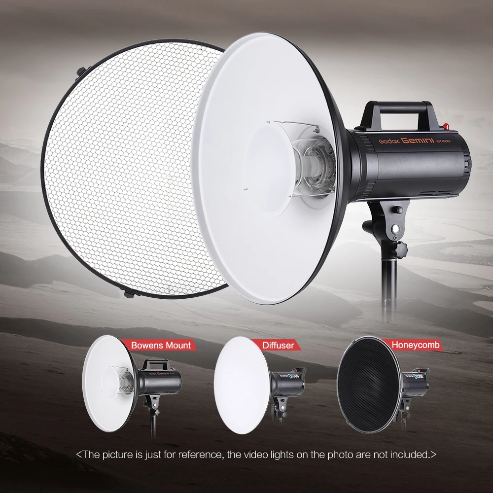Fotografía de estudio, difusor de iluminación estroboscópica Speedlite de 41cm/16 pulgadas, plato de belleza, pantalla, montaje Bowens con Reflector de panal S