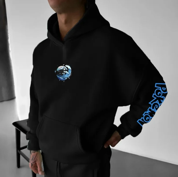 Sudadera con capucha con estampado de Pokemon Kuolong para hombre, ropa de calle, ropa informal de otoño e invierno, Sudadera con capucha negra de moda de algodón