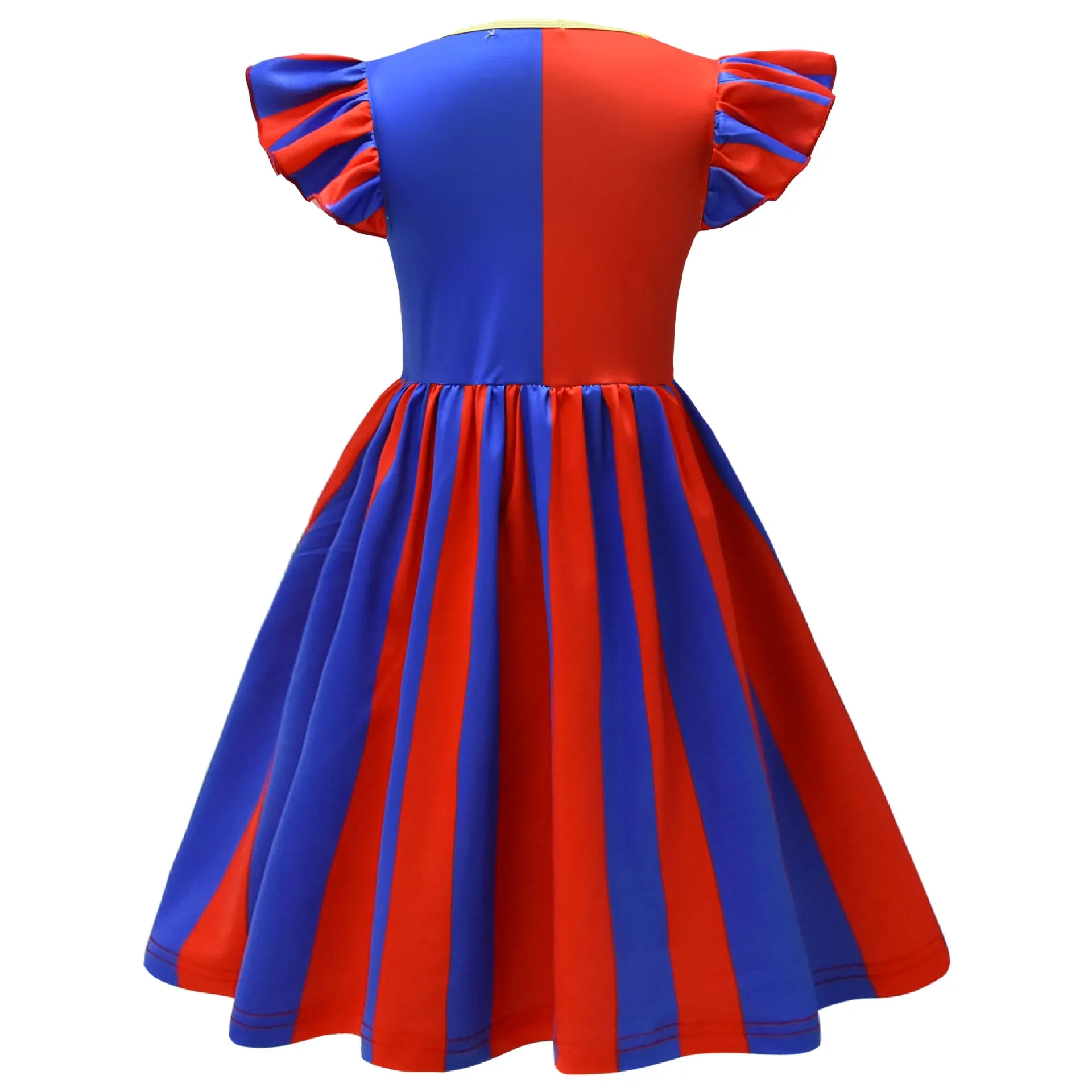 Kids Girls Anime Cartoon Ruffle Short Sleeves Circus Clown Pomni Princess Dress Outfit Role Play Halloween Cosplay Costume