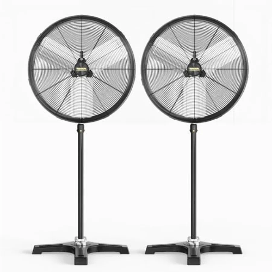 

24-дюймовый промышленный вентилятор на подставке 7600CFM Высокоскоростной и сверхмощный стоячий вентилятор Низкий уровень шума Осциллирующая функция в одно касание