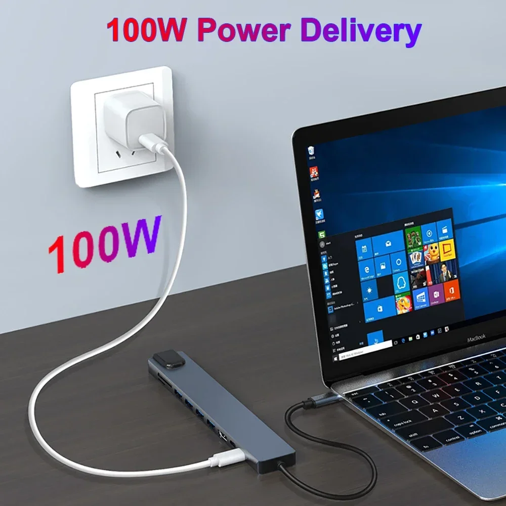 10-em-1 usb c docking station usb c hub tipo c para 4k hdmi adaptador usb c divisor pd/rj45/usb 3.0 5gbps/sd/tf para portátil macbook