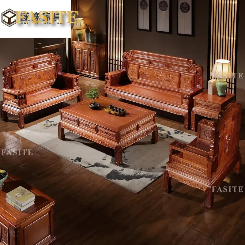 For Living Room Indonesian Rosewood Sofa Set New Chinese Style Mahogany Ming Qing Classical Carved Antique Villa Furniture